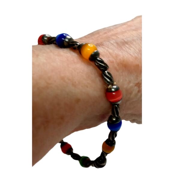 ๐ VTG Cats Eye Stretch Bracelet | Multicolor Fiber Optic Beads Silver Tone - Picture 6 of 12